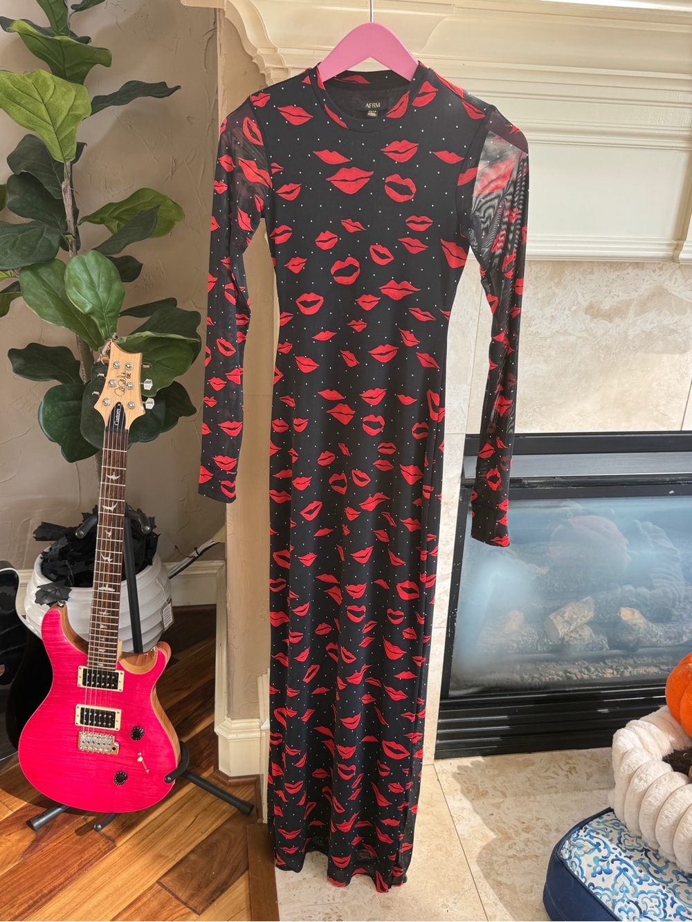 AFRM Black Didi Maxi Dress in Rouge Kiss Size XS